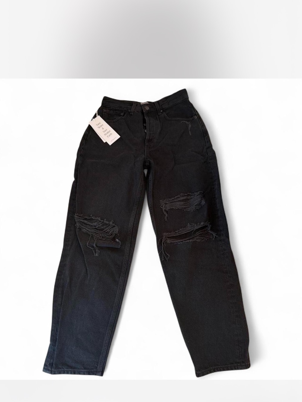 BOYISH Black Distressed High-Waist Ripped Jeans